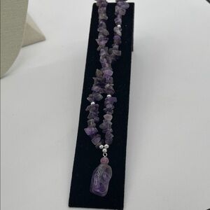 3.23.26-25 Amethyst Chip Bead Necklace with Pendant - Purple